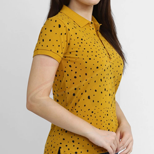 Customs Brand Name Logo <b>Yellow</b> Dot Print Polo <b>Shirt</b> Short Sleeve Casual Knitted Breathable 100% Cotton - Product Image 2