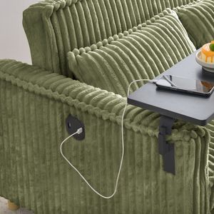 Divano Letto Verde in Velluto a Coste con Doppia Funzione Estraibile e Pieghevole, Tavolino Mobile e Porte USB per Uso Domestico e Ufficio - Product Image 3