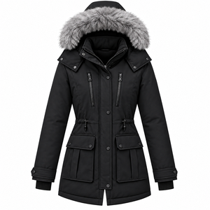 <b>Women's</b> Plus Size Solid Color Custom Logo Hooded Zipper Closure Thick Outdoor Casual Jacket Warm <b>Winter</b> <b>Parka</b> Jacket for <b>Women</b> - Product Image 1