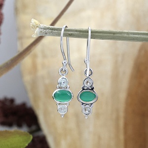 925 Sterling <b>Silver</b> Green Onyx & Topaz Oval <b>Drop</b> <b>Earrings</b> Handmade Gemstone Dangle Hook <b>Earrings</b> for Women - Product Image 3