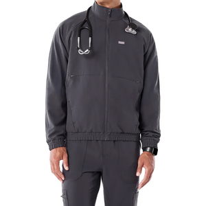 Blouse médicale en jersey Spandex/Polyester de haute qualité, design veste côtelée à manches longues avec fermeture éclair, uniforme chaud à boutons-pression sur le devant pour hommes, hôpital - Product Image 1