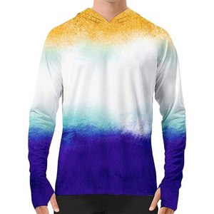 Sublimation Printed Men's <b>Long</b> <b>Sleeve</b> Fishing <b>Shirt</b> UPF 50 Anti-Uv Performance Hoodie <b>White</b> Blue Pattern - Product Image 5