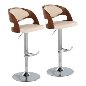 Set of 2 Pino Mid Century Modern Adjustable <b>Barstools</b> Walnut & Cream Faux Leather with <b>Swivel</b> - Product Image 1