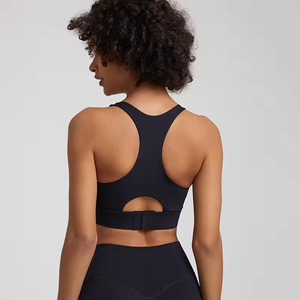 Women's Solid Color Racerback Sports <b>Bra</b> Hollow Design High Support Yoga Fitness Seamless Breathable Mesh Front Spandex/Nylon - Product Image 1