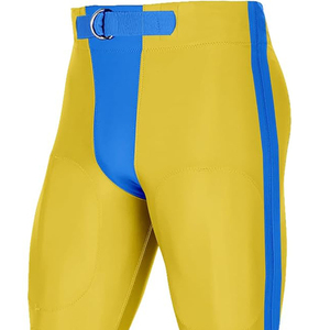 Mens Yellow Blue Color Block <b>Padded</b> American Football Pants Buckle Closure Athletic Fit Practice Game Performance Sportswear - Product Image 5
