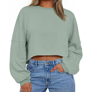 Crop top femme élégant et de haute qualité pour tous les jours, 100% coton, manches longues, couleur unie, léger, idéal pour l'automne, vente chaude - Product Image 3