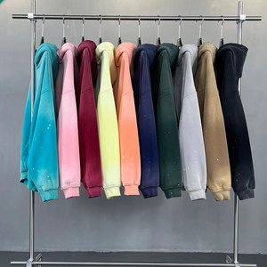 Sweat-shirts personnalisés vintage délavés pour l'automne, 360 g/m², avec logo brodé, en coton épais, unisexe, coupe oversize, épaules tombantes, rose délavé à l'acide - Product Image 2