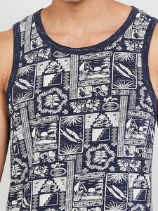 Camiseta sin mangas con estampado de patchwork para hombre, cuello redondo, ropa informal, transpirable, de algodón tejido. - Product Image 6