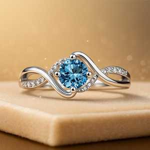 Anillo de banda infinita con gema de moissanita azul zafiro, minimalista original, fino, para mujer, plata 925, regalo especial para aniversario - Product Image 1