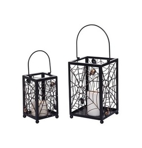 Lanterne à bougie suspendue en métal pour Halloween avec motif d'oiseau et d'arbre, couleur noire, pour la décoration de la maison, lanternes de sol - Product Image 2