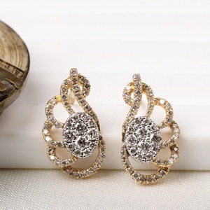 Pendientes de Oro Amarillo Sólido de 18K con Diamantes Naturales en Dos Tonos, Diseño de Alas en Espiral, Joyería Fina para Mujer, Memoria Jewels - Product Image 1