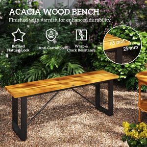 Panca da esterno a 2 posti in legno di acacia, senza schienale, con seduta a doghe, per veranda, parco o centro commerciale, stile rustico - Product Image 4