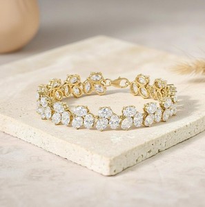 Oval Cut Moissanite Tennis <b>Bracelet</b> in 925 Sterling Silver Gold Plated Luxury Handmade Jewelry for Women & Party Occasions - Product Image 3