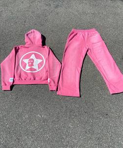 Conjunto Deportivo para Hombre con Bordado Desgastado, Sudadera con Cremallera Oversize, Pantalones de Pierna Recta, Estilo Urbano Vintage, Algodón Grueso, Dos Piezas - Product Image 6