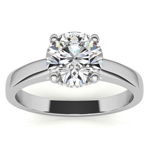Anillo de Compromiso Premium con Moissanita de Corte Brillante Redondo de 1.3 Quilates, Anillo de Propuesta de Oro Blanco Sólido de 10K con Halo Oculto, Anillo de Boda - Product Image 1
