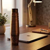 Bouteille d'eau en cuivre à usage traditionnel avec motif floral, portable pour les voyages