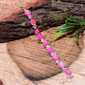 Pulsera de howlita rosa con cabujón ovalado, piedra preciosa hecha a mano, chapada en plata, cristal curativo, regalo de joyería para mujer - Product Image 6
