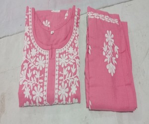 ชุดคุร์ตีปักลายผ้าฝ้ายสุดฮิต พร้อมกางเกงปาลาซโซ สวมใส่สบาย ราคาขายส่ง เสื้อผ้าชาติพันธุ์ สีชมพูอ่อน - Product Image 3