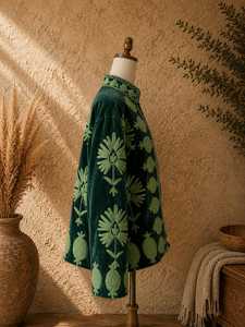 Veste brodée Suzani verte audacieuse et tendance, faite à la main, style bohème floral ouzbek, blazer au charme vintage - Product Image 5