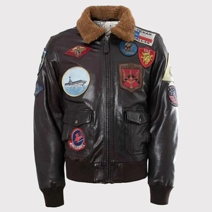 Réplique de veste en cuir Maverick - Streetwear Top Gun avec garniture en fourrure, écologique et coupe-vent - Product Image 1