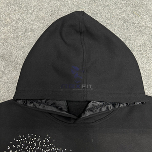 Good Quality Custom Label Newly Arrived Zipper Distressed Hoodie <b>Rhinestone</b> Zipup <b>Jacket</b> Acid Wash Men Fleece Streetwear Hoodie - Product Image 3