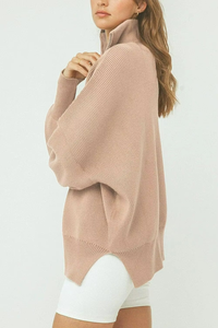 Suéter ajustado a la cintura para mujer, suéter de punto acanalado holgado e informal con cremallera y manga larga para otoño - Product Image 2