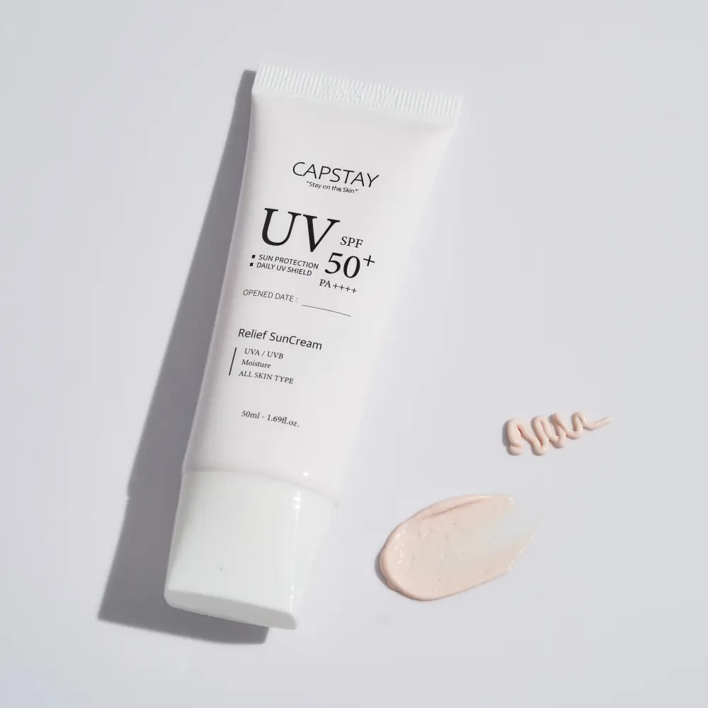 Crème solaire coréenne SPF 50 PA ++++ dans un tube plat ovale Crème minérale pour soins de la peau et lotions pour le visage