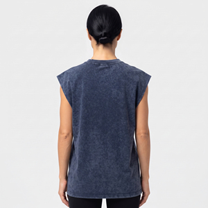 Débardeur de sport délavé pour femme 100% coton style urbain, haut sans manches longueur standard pour l'entraînement, débardeur délavé pour femme - Product Image 3