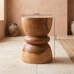 Tabouret en bois massif de Suar sur mesure en gros, table d'appoint en forme de sablier, tabouret d'appoint en bois naturel, directement de l'usine indonésienne SVLK - Product Image 1