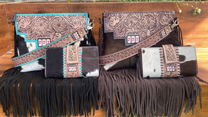 Bolsos cruzados de cuero mecanizados a mano más vendidos y cartera de bloqueo RFID para mujer, conjuntos de embrague de piel de vaca a la moda para mujer - Product Image 3