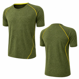 custom knitted olive green Cotton fitness T <b>Shirts</b> Short Sleeve Breathable quickdry gym t <b>shirt</b> training athletic wear for mens - Product Image 1