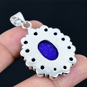 Pendentif fleur en pierre de lapis-lazuli, collier floral, pendentif fait main, bijoux pour femmes - Product Image 3