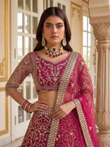 Impresionante Lehenga Choli de Diseñador para Boda, con Lentejuelas y Bordado, Conjunto de Dupatta, Tela de Seda de Moda, Largo hasta el Suelo, con Detalles en Red - Product Image 4