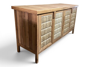 Cabinet <b>Sideboard</b> Unfinished Solid Teak Wood Rustic Modern Outdoor Living Room Handmade 4-Compartment Shutter <b>Storage</b> Furniture - Product Image 3