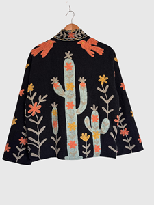 เสื้อแจ็คเก็ตถักสำหรับผู้หญิงไซส์ใหญ่ คอปกแบบผ้าคลุมไหล่ แขนยาว ลายปักลายกระบองเพชร สำหรับใส่ในฤดูใบไม้ร่วง - Product Image 5