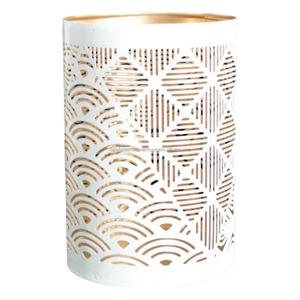 Bougeoirs votifs ronds en fer avec revêtement intérieur en or et extérieur en poudre blanche fini pour l'éclairage de la décoration intérieure - Product Image 1