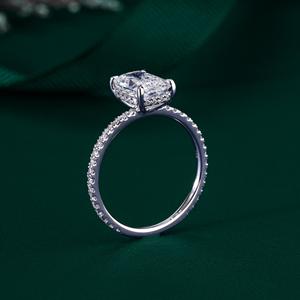 Elegant Elongated Cushion Cut Lab Grown Diamond Hidden Halo Engagement <b>Ring</b> <b>Secure</b> With Four Nail Prongs & Micro Pave Band <b>Ring</b> - Product Image 6