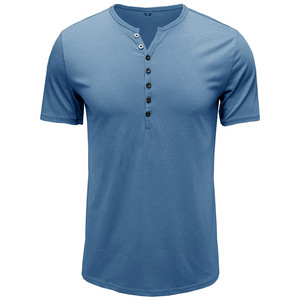 T-shirt à manches courtes pour homme, col en V, coupe classique, couleur unie, jersey de coton, vêtements décontractés, gris, vert, noir - Product Image 2