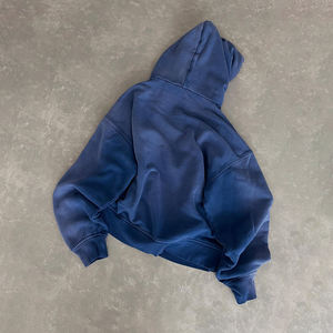 Oversized Hooded Sweatshirt <b>Men</b> Solid Blue Fleece Casual Autumn Wear Regular Fit Knitted Pocket Design - Product Image 1