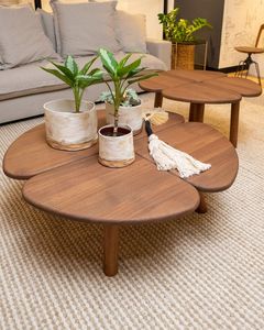 Modern Teak Wood Coffee <b>Table</b> <b>Nesting</b> Set Midcentury Living Room Furniture - Product Image 1