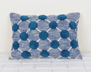 Hand Tufted Texture Boho Blue and <b>White</b> <b>Pom</b> - <b>Pom</b> Cushion Cover Soft Home Decor Wholesale Price - Product Image 6