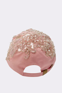 Gorra de béisbol rosa con logo LA de diamantes de imitación, bordado de lentejuelas, ajustable, de 6 paneles, para mujer, a la moda, informal, primavera, verano - Product Image 2