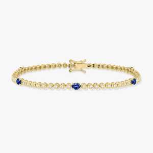 Ensemble de bracelets tennis Buttercup avec fermoir boîte, chaîne superposable de 7 pouces en or massif 14 carats, saphir bleu ovale, style classique, bijoux de mariage - Product Image 4