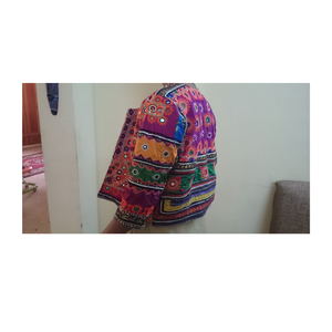 Tribal Indian Ethnic Banjara Jacket Women 100% Cotton Hand Embroidered Mirror Work Geometric Pattern Three Quarter Sleeve O-Neck - Product Image 2