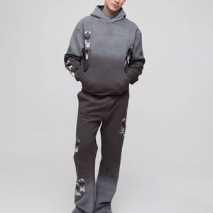 ชุดวอร์มผู้ชายคุณภาพเยี่ยมสำหรับวิ่งจ๊อกกิ้ง พร้อมปักโลโก้ตามสั่ง ผ้าฝ้าย 100% สไตล์วินเทจ เสื้อฮู้ดดี้และกางเกงขายาว - Product Image 1