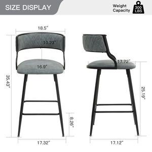 Sgabello da Bar a altezza da bancone da 26 ''con coperchio grigio per cucina a isola con Base di rivestimento in polvere nera e poggiapiedi - Product Image 4