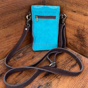 Custom Boot Stitch Suede Leather Mobile Phone Pouch Sling Shoulder Bag Western Genuine Leather Cellphone Crossbody Bag for Women - Product Image 6