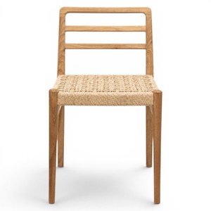 Silla de Comedor de Madera de Teca Sólida Estilo Japandi al por Mayor con Asiento de Cuerda Tejida, Silla Nórdica Minimalista para Proyectos de Restaurantes y Hoteles, Fabricante - Product Image 2