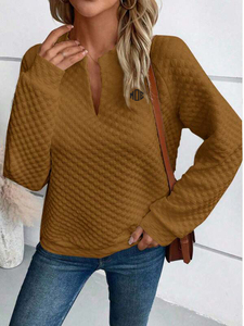 Women's <b>Quilted</b> Crewneck Sweatshirt Textured Raglan Sleeve Coffee Brown Streetwear Casual Hoodies Custom Logo - Product Image 3