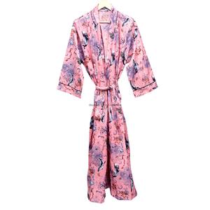 Bata Kimono Larga de Algodón 100% con Estampado Floral Ecológico para Mujer, Suave y Transpirable, con Cinturón - Product Image 4
